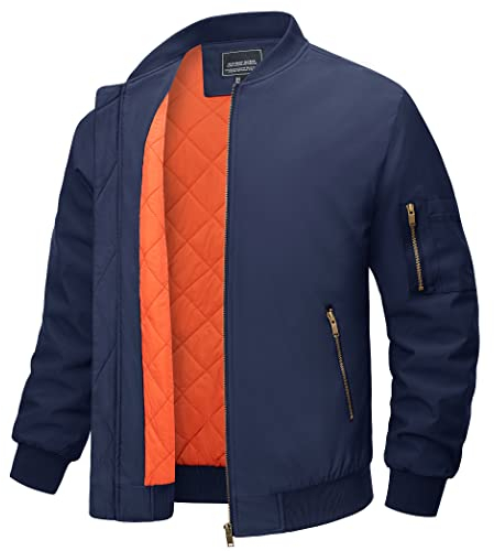 TACVASEN Uomo Giubbotto bomber Jacket Autunnale Calda Sportiva Tempo Libero Casual, Navy