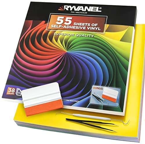RYVANEL® Vinyle Adhésif Multicolore – 55 Feuilles adhesif 30,5×30,5 cm – Facile à Découper & Appliquer – Compatible Cricut & Silhouette – Pour Stickers, Scrapbooking & Décoration DIY