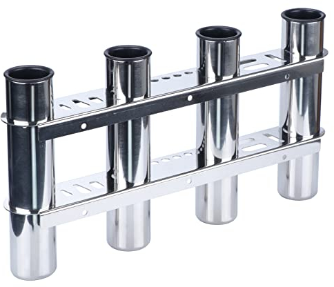 Hoffen Angelrutenhalter für 4 Ruten, Edelstahl 316, 4 Rohre verbunden, Gummieinsatz, Kardan-Stift-Stopper, 430 mm breit, 230 mm hoch, Silber