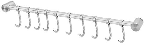 Intirilife barra de colgar para la cocina de acero inoxidable con 10 ganchos móviles para taladrar - 52,6 x 3,4 x 2,2 cm - barra de colgar para la cocina gancho varilla portavasos soporte de pared
