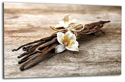 TMK | Herdabdeckplatte 80x52 cm 1-teilig Ceranfeldabdeckung Induktion Herdschutz Spritzschutz Glasplatte Deko Schneidebrett, Holz Blume