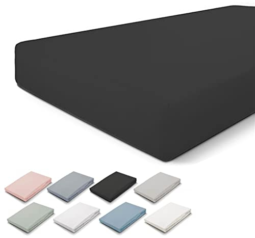 Walra Spannbettlaken 80x200, 100% Baumwolle Spannbetttuch, Perfekte Matratzenpassform, Weiches Gefühl, Knitter- & Bügelfrei - Anthrazit