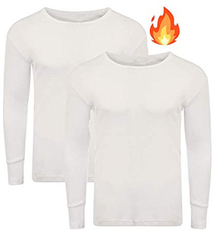 HANSON AND LANGFORD Thermal Top for Men - 2 Pack Heated Body Warmer Long Sleeve Mens Thermals T Shirt Warm Base Layer Mens Thermal Top Lightweight Insulated Compression Tops (L, White)