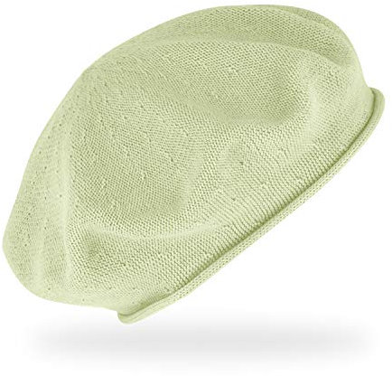 fiebig Feinstrickbaske mit Rollrand | Barett in OneSize aus Baumwolle | Leichte Wollbaske in vielen Farben (One Size, Lindgrün)