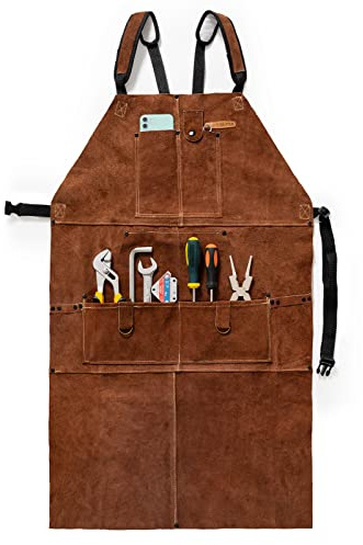 YESWELDER Leather Welding Work Shop Apron for Welders Men Women Length 41