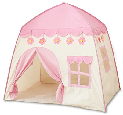 Ergocar Kinderspielzelt Grosse Tipi Zelt Outdoor für Kinder Prinzessin Prinz Traumschloss Tragbar Kindertag Geburtstag Geschenk Drinnen & Draußen Mädchen Junge Spielzelt-Rosa Blume