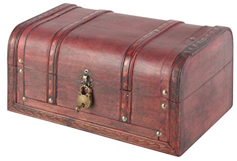 Schatztruh Holztruhe Piratenkiste 29,5 x2 7 x 23,5cm Vintage-Look Schatzkiste mit Deckel Verschluss Geschenk-Box Verschließbar Aufbewahrungsbox Holztruhe Geldtruhe