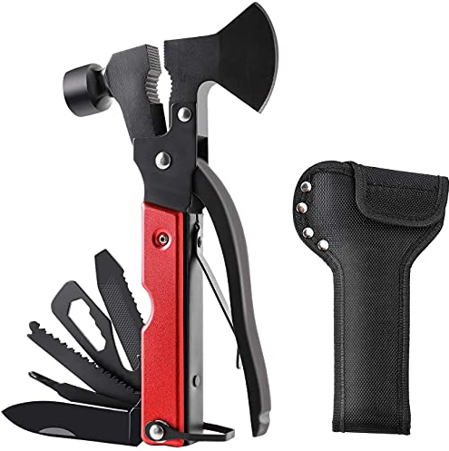 Geschenke für Männer und Frauen, Multitool, Camping-Werkzeug, Outdoor-Survival-Ausrüstung, 15-in-1-Multifunktionswerkzeug mit strapazierfähiger Scheide, Axt, Hammer, Zange, Säge, Flaschenöffner