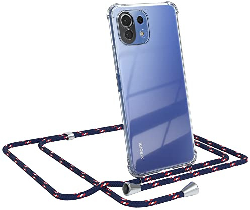 EAZY CASE Handykette kompatibel mit Xiaomi Mi 11 Lite/Mi 11 Lite 5G / 11 Lite 5G NE Handyhülle mit Umhängeband, Handykordel mit Schutzhülle, Silikonhülle mit Band, Stylische Kette, Navy Camouflage
