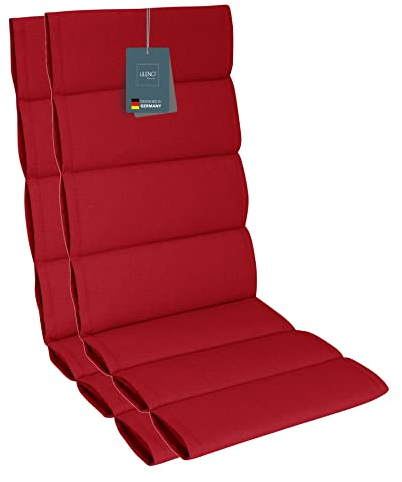 LILENO HOME Gartenstuhl Auflagen als [2er Set - Hochlehner] in Rot - Bequeme Liegen als Sitzauflagen für Gartenmöbel - Stuhlkissen für Gartenstühle und Klappstühle