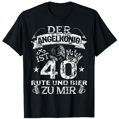 Fischen Angeln Angler Geschenke für Männer Der Angelkönig ist 40 Jahre Geburtstag Angeln & Bier Schwarz Klein T-Shirt