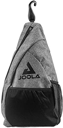 JOOLA Essentials Sling Pickleball-Tasche – passend für 2 Schläger und 4 Bälle – mit Fronttasche, Zaunhaken und Wasserflaschen-Netztasche – wendbarer einzelner Rucksackgurt Links oder rechts, grau, L,