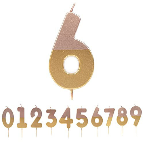Talking Tables Rose Gold Numero 6 Candela per Torte | Decorazione per torta di compleanno rosa di qualità premium per bambini, adulti, 16°, 60° festa, anniversario, pietra miliare