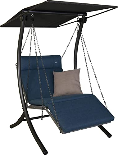 Angerer Freizeitmöbel GmbH Hollywoodschaukel 1-Sitzer Luxus Smart - Gartenschaukel Made in Germany - Schaukel zum Sitzen, Liegen und Entspannen - inklusive Bett-Funktion - einfache Montage (Blau)