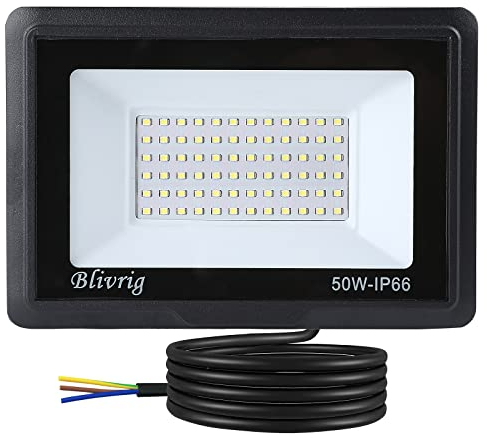 Blivrig 50W LED Strahler Außen Kalt Weiß 6000K 5000LM, 72 LED Scheinwerfer Aussen, IP66 Wasserdicht Fluter, Gärten Außenstrahler, für Hof, Garage, Lager