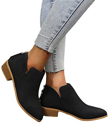 MIYYO Elegant Stiefeletten Damen Chelsea Ankle Boots Mit Blockabsatz Biker Booties Mit Reißverschluss Frauen Herbst Winter Knöchel Schuhe Freizeit Kurz Stiefel Für Party (Color : Black, Size : 41 EU)