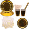 WedDecor 80pcs Paper Plates and Napkins Set, Round Disposable, Gold Plates, Gold Cups, Gold Paper Straws, Gold Napkins, Spoons, Forks & Cutlery Perfect for Birthday, Baby Shower, Wedding, Party