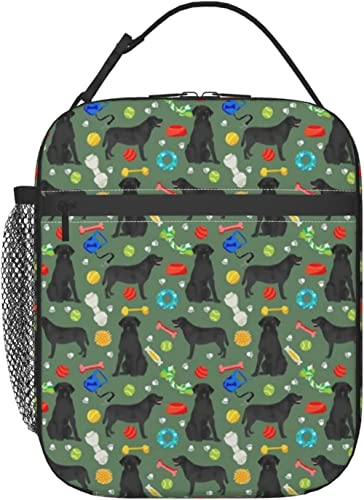 Schwarzer Labrador-Hund, süßes Labrador-Spielzeug, Design, grüne Lunch-Tasche, langlebige, isolierte Lunchbox, wiederverwendbare Einkaufstasche für Erwachsene, wiederverwendbare Kühltasche
