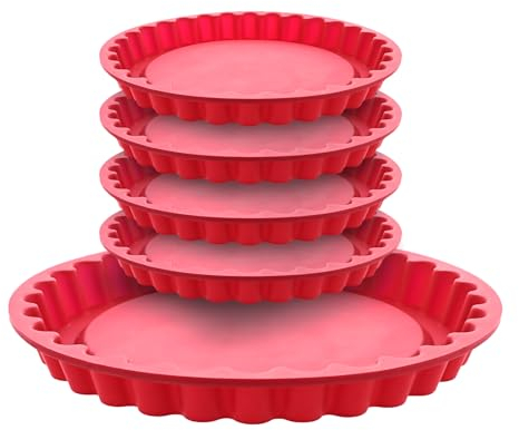 Coolinato 3er Set Silikon Backformen rund 16 cm 20 cm und 26 cm, Grau, Silikonformen zum Backen von Kuchen und Desserts, inkl. 4 Rezepten (Rot, Tarteformen)