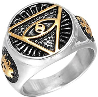 XJruixi Vintage All Seeing Eye Ring for Men and Women Gold/Silver Color Stainless Steel Masonic Ring Male Punk Biker Jewelry