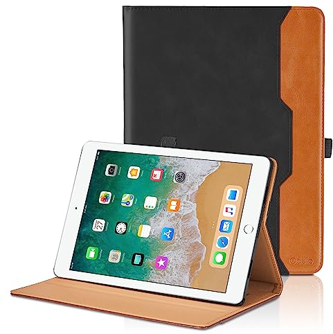 Funda para iPad 9,7 Pulgadas 2018/2017 (6.ª/ 5.ª Generación), iPad Air 2/Air 1 PU Leather Ángulos Ajustables Tablet Case con Supporto Funzione y Bolsillo, Auto Reposo/Activación - Negro