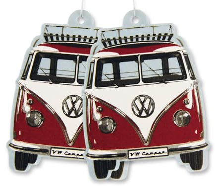 BRISA VW Collection - Volkswagen Luft-Erfrischer-Duft-Spender fürs Auto im T1 Bulli Bus Motiv Doppelpack (Bus Front/Vanille/Rot)
