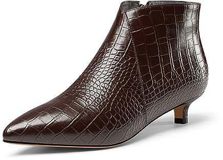 Aachcol Donna a Punta Basso Gattini Tacco Heel Stivaletti Cerniera Ufficio Dress Classico 3.5 CM Heels Marrone Rosa 43 EU