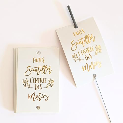 Etiquette mariage avec dorure à chaud Faites scintiller l'entrée des mariés | Décoration mariage papeterie pour cierge magique | TE Whaka (Lot de 75 Etiquettes)
