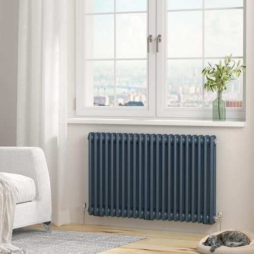 Heilmetz Anthracite Radiators Horizontal Double, 600x1010mm Column Radiator Central Heating Radiator Traditional Cast Iron Style 2 Column Radiators