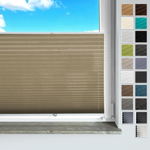 Rollmayer Plissee ohne Bohren Klemmfix Vigo Beige B35 x H100cm | Faltrollo mit Klemmträger für Fenster und Tür Sichtschutz & Sonnenschutz Lichtdurchlässiges Plisseerollo