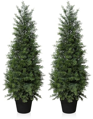 Fopamtri Artificial Plants Outdoor 90 cm Cypress Tree Fake Plants Plastic in Pot, UV Rated Cedar Tree for Indoor Outdoor Home Garden Porch Decor(2 Pack)