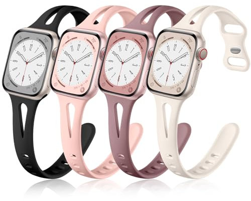Getino Correas delgadas compatibles con Apple Watch Band Series 11, 10, 9, 8, 7, 6, 5, 4, 3, 2, 1, SE de 38 mm, 40 mm, 41 mm, 42 mm, para mujer, elegante, de silicona, delgada, deportiva, para iWatch