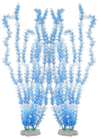 CAPASTEC Large Aquarium Plastic Plants, Tall Aquarium Plants, Big Aquarium Plastic Plants for Fish Tanks Decor, 19.29 Height (Blue White, 2pcs)
