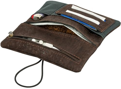 SIMARU Tabaktasche für 30g Tabakbeutel, Drehtabak Tasche ink. Filter-, Paper- und Feuerzeugfach, Drehertasche Frauen u. Männer (Braun)
