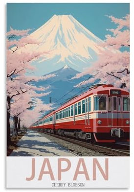 HNROJICO Poster vintage de voyage en fleurs de cerisier japonais, 20 x 30 cm, décoration murale sur toile pour chambre à coucher, salon