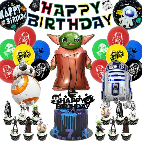 39 Stk Wars Ballons, Wars Party Luftballons, Wars Geburtstagsdeko, Wars Geburtstagsparty Dekoration Set mit Wars Kuchen Deko Folienballons Happy Birthday Banner Wars Thema Kindergeburtstag Party Deko