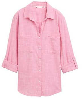 TOM TAILOR Damen 1035247 Bluse mit Brusttaschen aus Baumwolle, 15116-Bright Rose, 38