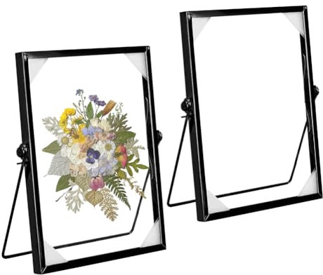 FOGARI 2 marcos de fotos de cristal A5, 15 x 20 cm, estante de mesa de metal con cristal, marco de fotos, ángulo de pinza de 60°, para festivales