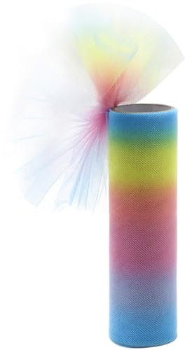 CABODYALS 9 Yards 6 Zoll Regenbogen Tüllstoffrollen Buntes Farbverlauf Polyesterband Durchsichtiges Tüllnetz Großrollen Mit Spule Zum Nähen Basteln Kleidern Tutu Röcken Heimdekoration Heimwerkerbedarf