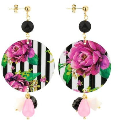 Orecchini The Circle Specia Fiore Fucsia Riga Nero Classico Nero