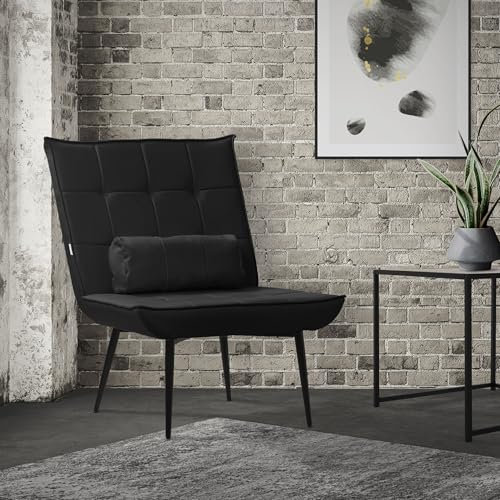 ML-Design Poltrona Relax da Soggiorno Colore Nero, Stile Retro Vintage, con Cuscino Lombare, Schienale Ergonomico, Comoda e Morbida, Poltroncina Imbottita per TV Lettura o Camera da Letto