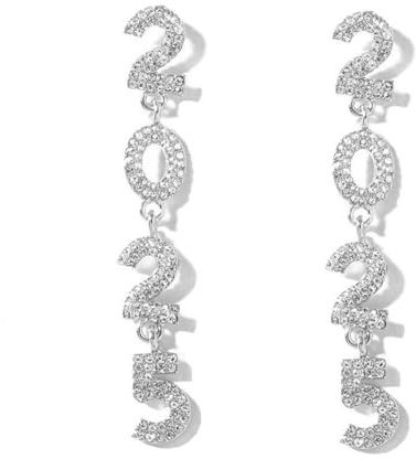 Spakling Happy New Year Ohrringe für Frauen 2025 Strass Buchstabe baumeln Ohrringe Jahr Party Neuurlaub Schmuck Geschenke Tanzschmuck Kleine Schwester Geburtstag Persönlichkeit Königin Party Abzeichen
