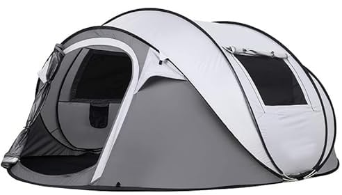 Camping Zelt, Pop Up Zelt 4-5 Personen, Automatisches Aufstellzelt in 3 Sekunden, Wurfzelte Wasserdicht Sonnenschutz, Familie Zelt, Tragbares Leichtes Kuppelzelt für Outdoor Camping (Grau)
