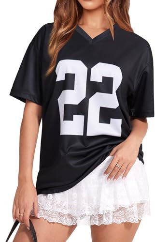 Navneet Women Jersey Top Y2K Oversized T Shirts Short Sleeve T Shirt Casual Going Out Tops Sporty Chic Loose Fit Black S