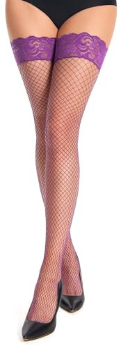 EVELIFE Calze a Rete Donna Calze Autoreggenti Donna Sexy In Pizzo Alte Alla Coscia con Silicone Sexy Calze Medie Autoreggenti (IT, Testo, XL, Regular, Regular, Viola-XL)