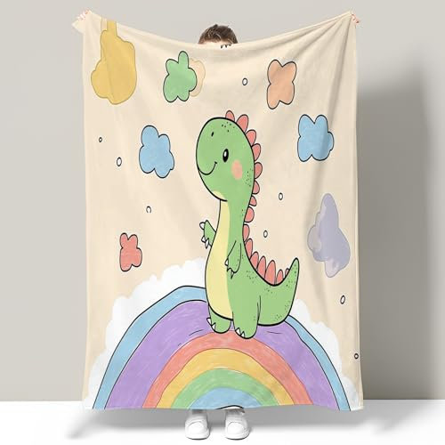 GSAEIMCT Wohn- & Kuscheldecken Dinosaurier Regenbogen Kuschelige weiche Flanelldecke mit Cartoon-Motiv, Dinosaurier Regenbogen, Bettüberwurf, Decke für Wohnzimmer, Couch, Sofa, Stuhl, 100x130cm