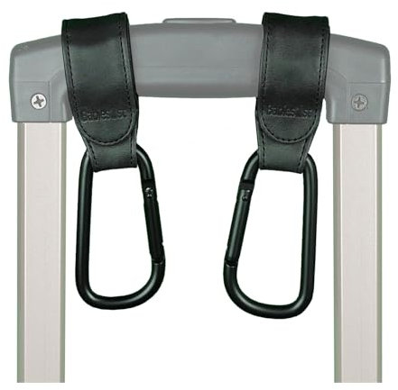 Haken für Koffer aus Aluminium mit Klettverschluss und Band aus dem hochwertigen Kunstleder - Reisezubehör für Jacken und Taschen, große Öffnung, Umfang 13 cm, Gewicht bis zu 10 kg - 2-er Set Schwarz