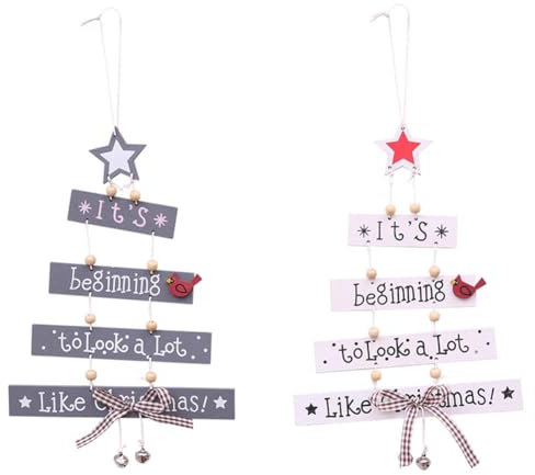 Pesderty Set di Ornamenti Natalizi Appesi All'Albero di Natale in Legno con Campana, Segno da Appendere al Muro, Arte Murale Artigianale