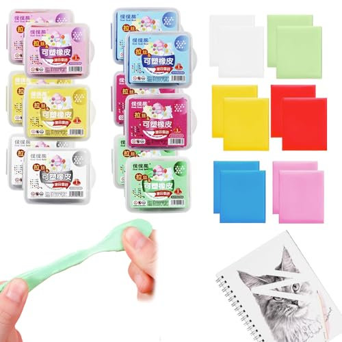 12 Stück knetgummi mit Kunststoffgehäuse, Weiche Knetbare Radiergummi Knete Skizzen Putty Gummi Bunte Zeichnung Malerei Knetradiergummi Faber Castell Knete Radierknete Set Radierer