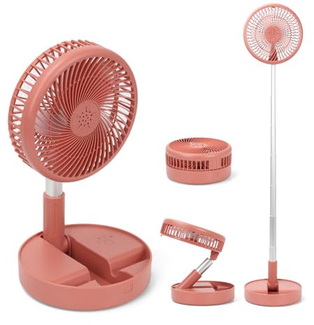 GAESHOW Mini Tischventilator, Ventilator Faltbarer mit 4 Verstellbarer Geschwindigkeit, Tragbarer USB Standventilator Fan für Büro, Schlafzimmer, Reise (Rot)
